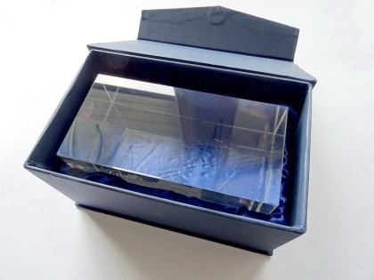 crystal glass cuboid packing dark blue